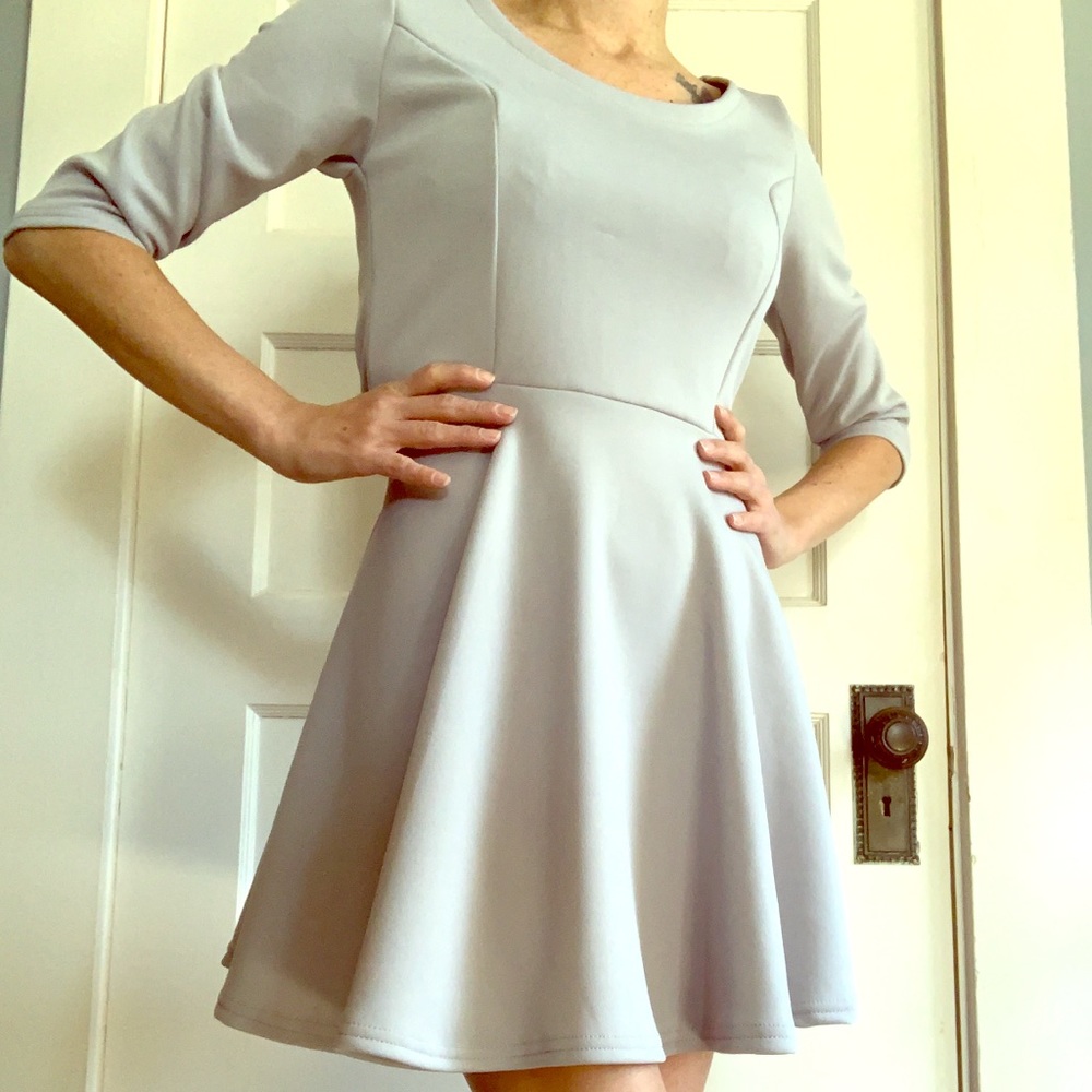 Gray ruffled bottom over knee dress